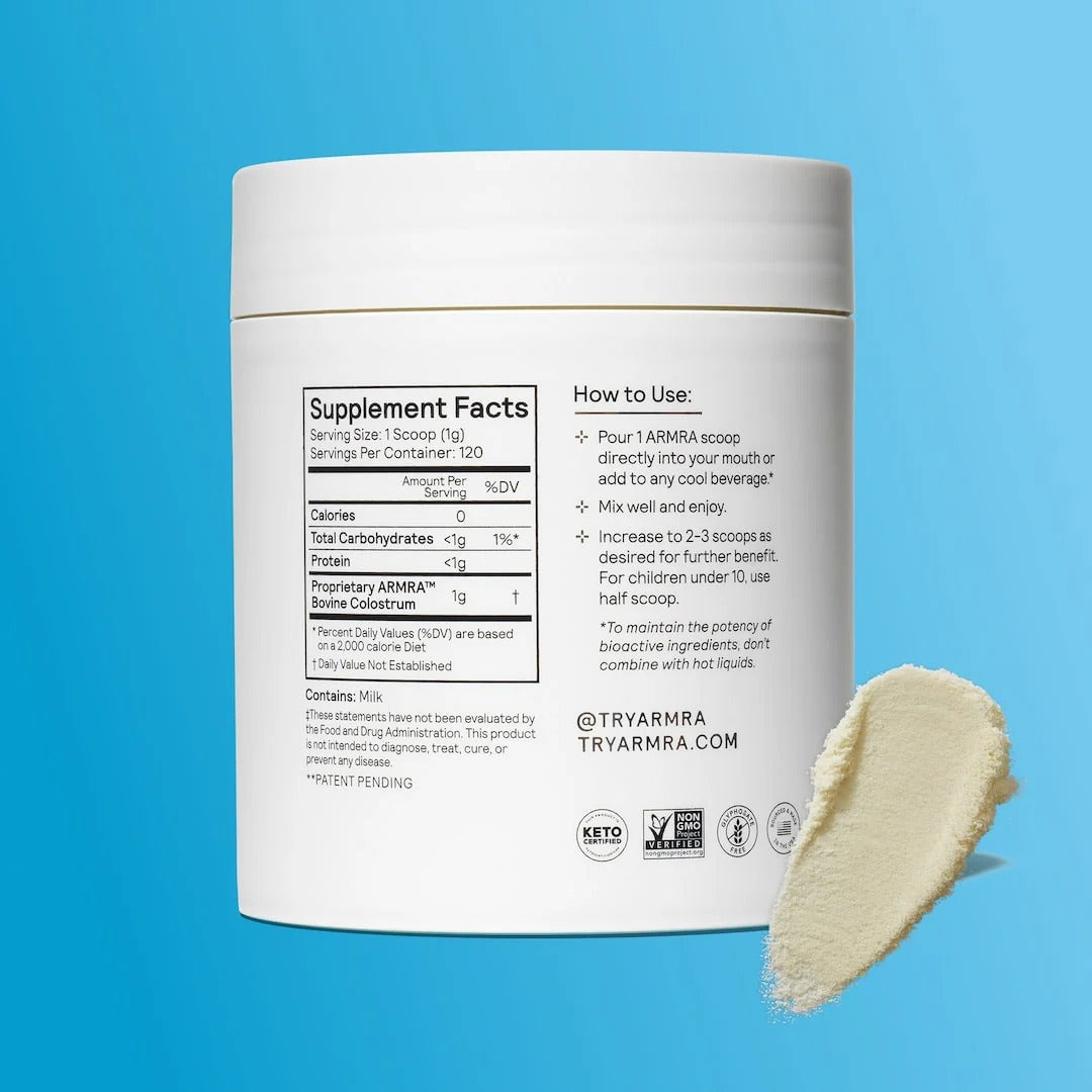 ARMRA Colostrum Powder | Gut Health & Bloating | Skin & Hair | Immunity | Keto, Gluten & Fat-Free | 120 Servings